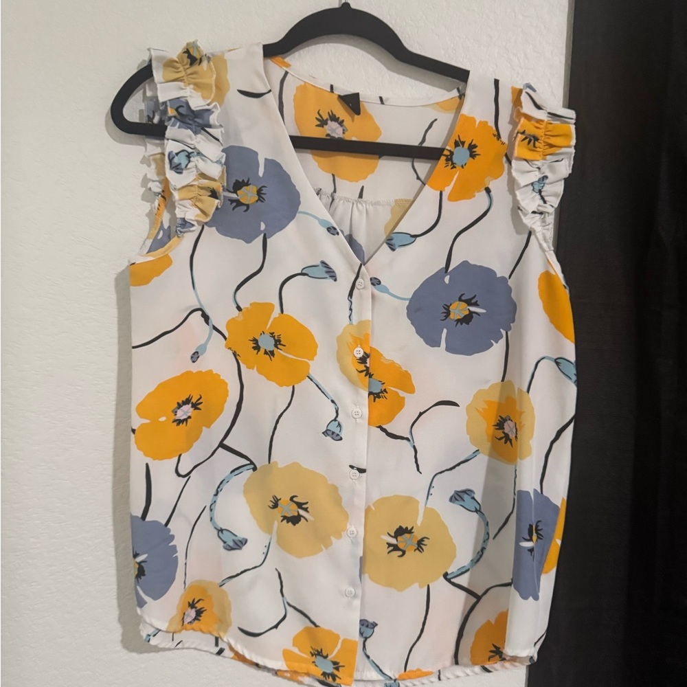 SHEIN Yellow Gold Ruffled Buttoned Blouse